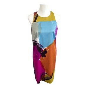 Ann Taylor Womens Sleeveless Artsy Sleeveless Color Block Sheath‎ Shift Dress 6T